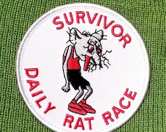 Vintage Survivor Daily Rat Race Iron On Embroidered Racing Patch 3"