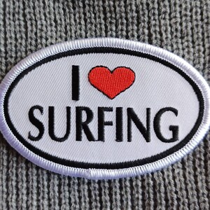 Vintage I Love Surfing Embroidered Iron On Patch 3 1/2&quot; X 2 1/4&quot;
