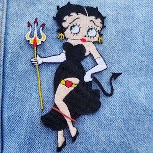 Classic Little Devil Betty Boop Embroidered Iron-on Patch 4 1/2" X 2 2/3"
