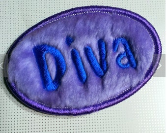 Vintage Diva Embroidered Faux Fur Sew On Patch 3" X 2"