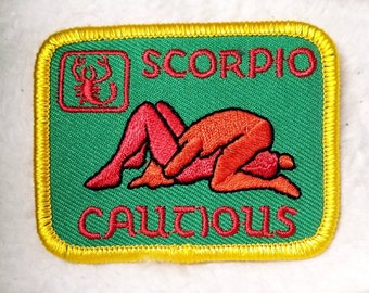 Vintage Scorpio Astrology Sign Sex Position Embroidered Iron-On Patch 2 1/2" X 2''
