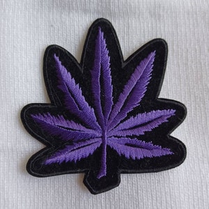 Vintage Purple Marijuana Leaf Embroidered Iron On Patch 3"