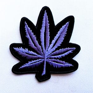 Vintage Purple Marijuana Leaf Embroidered Iron On Patch 3"