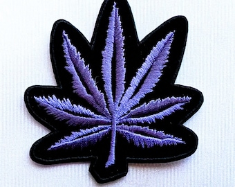 Vintage Purple Marijuana Leaf Embroidered Iron On Patch 3"