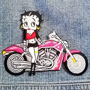 Betty Boop Biker Girl Embroidered Iron-on Patch 4 1/2&quot; X  3&quot;