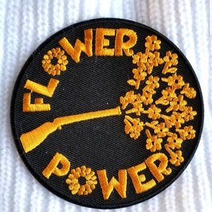 Vintage Flower Power Embroidered Iron On Patch 3 inches