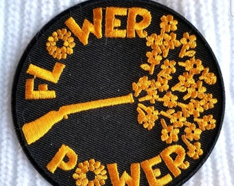 Vintage Flower Power Embroidered Iron On Patch 3 inches