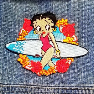 Betty Boop Surfer Girl Embroidered Iron-on Patch 4" X  3"