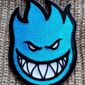 Vintage 90s Blue Spitfire Bighead NOS Skateboarding Embroidered Iron On Patch 3&quot; 1/2  X 2 1/2&quot;