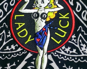 Lady Luck Pin Up  Embroidered Biker Iron On Patch 4" X 3"