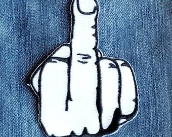 Middle Finger Embroidered Biker Patch 3 1/2" X 2 1/2"