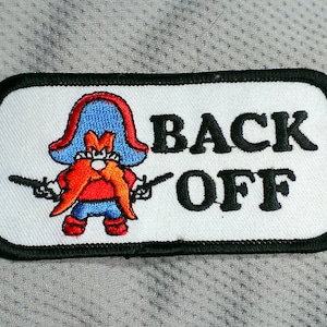 Vintage 70s Yosemite Sam, Back Off,  Mud Flap Embroidered Iron On Patch 4" X 2"