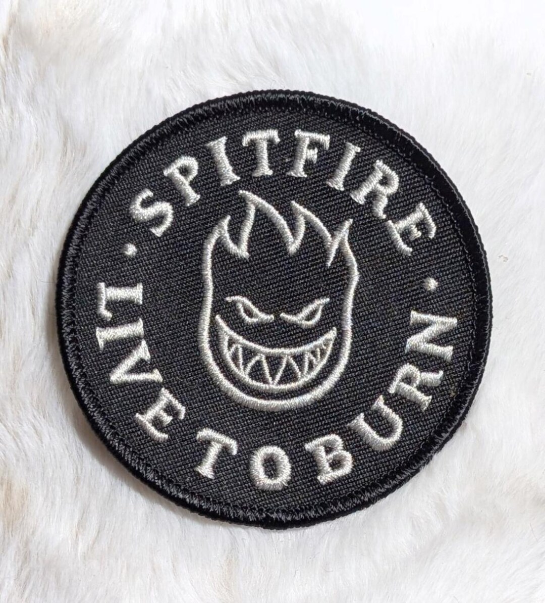 Vintage 90s Black Spitfire NOS Skateboarding Embroidered Iron