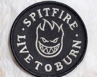 Vintage 90s Black Spitfire NOS Skateboarding Embroidered Iron