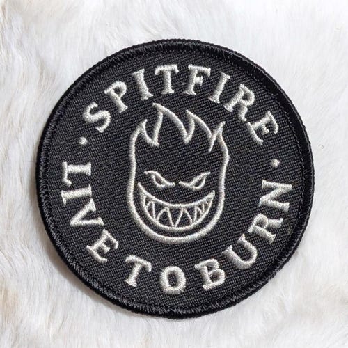 Vintage 90s Black Spitfire NOS Skateboarding Embroidered Iron 