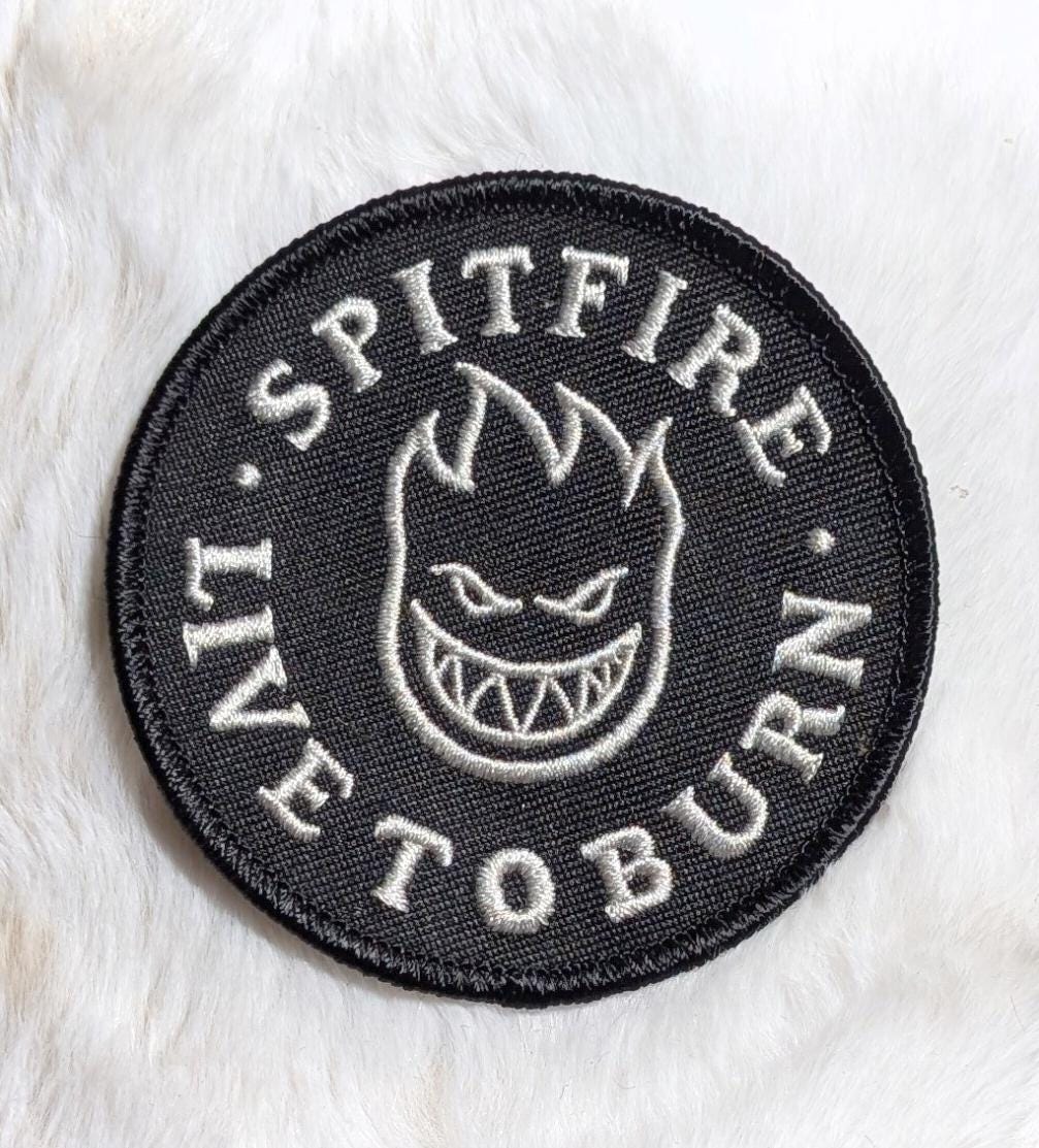 Vintage 90s Black Spitfire NOS Skateboarding Embroidered Iron