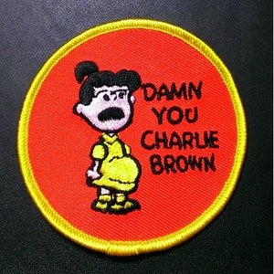 Vintage 1970s Peanuts Violet "Damn You Charlie Brown" Embroidered Iron-On Patch 3"