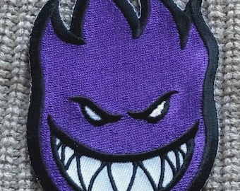 Vintage 90s Purple Spitfire Bighead NOS Skateboarding Embroidered Iron On Patch 3" 1/2  X 2 1/2"