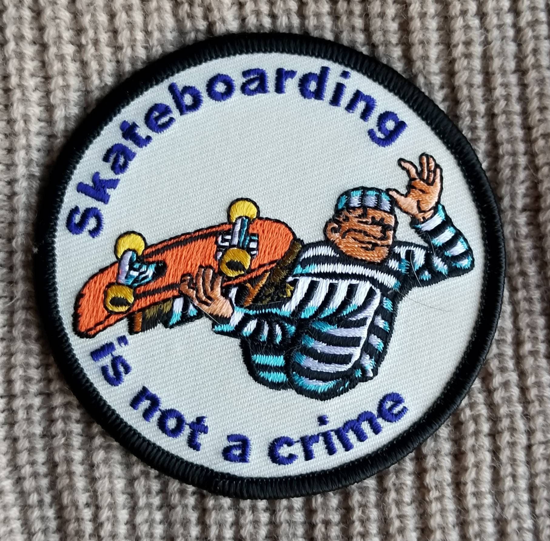 Vintage Skateboarding is Not A Crime Embroidered Iron on Patch 3