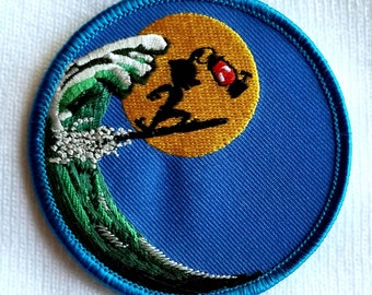 Vintage Night Surfer Embroidered Iron On Patch 3"