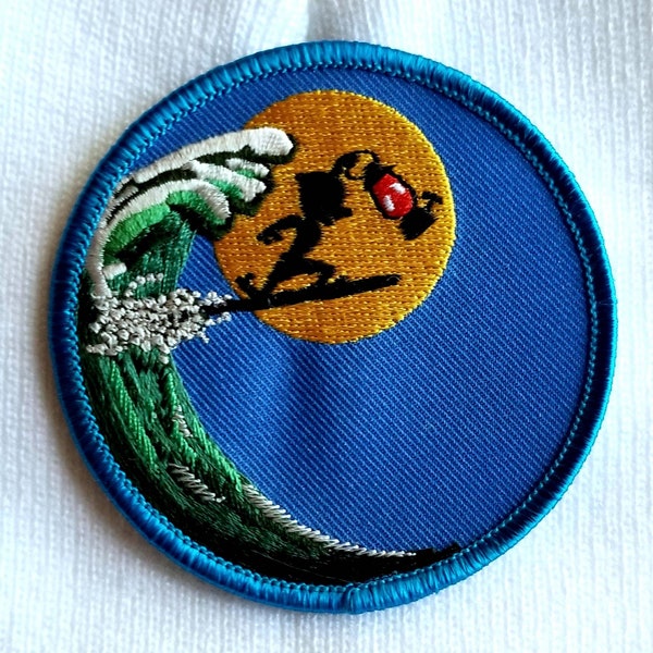 Vintage Night Surfer Embroidered Iron On Patch 3"