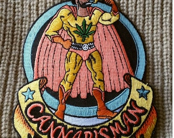 Vintage Cannabisman Embroidered Iron On Patch 5" X 4"