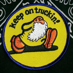 Vintage Robert Crumb Mr. Natural &quot;Keep On Trucking&quot; Embroidered Iron On Patch 3&quot;