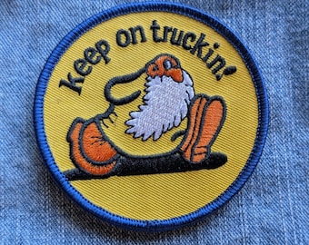 Vintage Robert Crumb Mr. Natural "Keep On Trucking" Embroidered Iron On Patch 3"