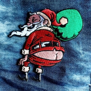 Bad Santa Mooning Embroidered Iron On Patch 3 3/4" X 3 1/2"