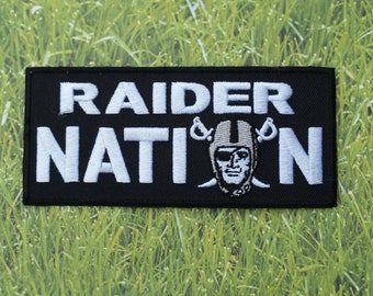 Vintage Raider Nation 1990's NFL Embroidered Iron On Patch 4 1/2'' X 2"