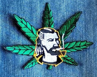 Marijuana Leaf Zig Zag Guy Embroidered Patch 4" X 3 1/2"