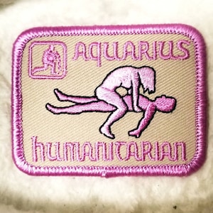 Vintage Aquarius Astrology Sign Sex Position Embroidered Iron-On Patch 2 1/2" X 2''