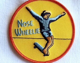 Vintage Skateboard Patch Nose Wheelie Embroidered Iron On Patch 3"