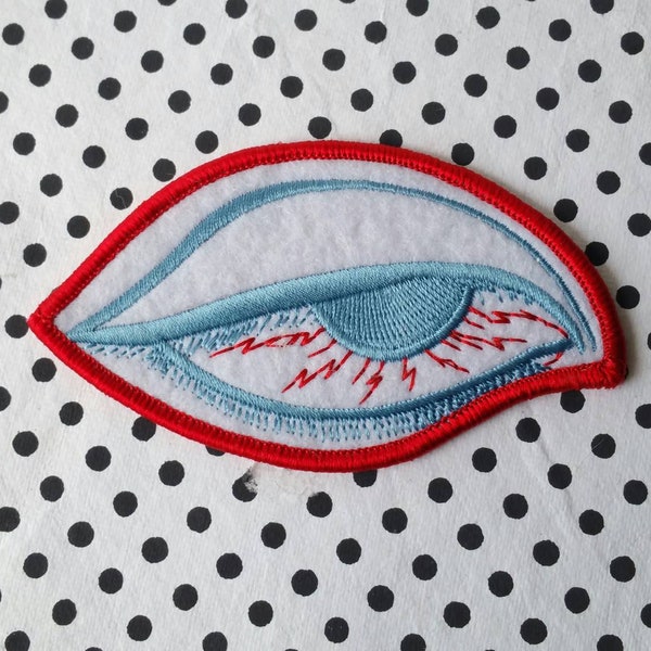 Vintage Blood Shot Eye Embroidered Iron On Patch 4" X 2"