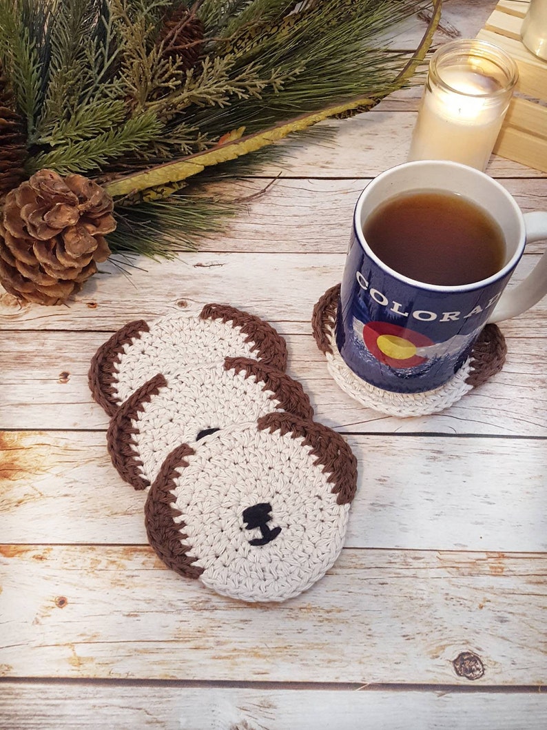Dog Coasters Puppy Face Coaster Crochet Dog Breakfast Etsy