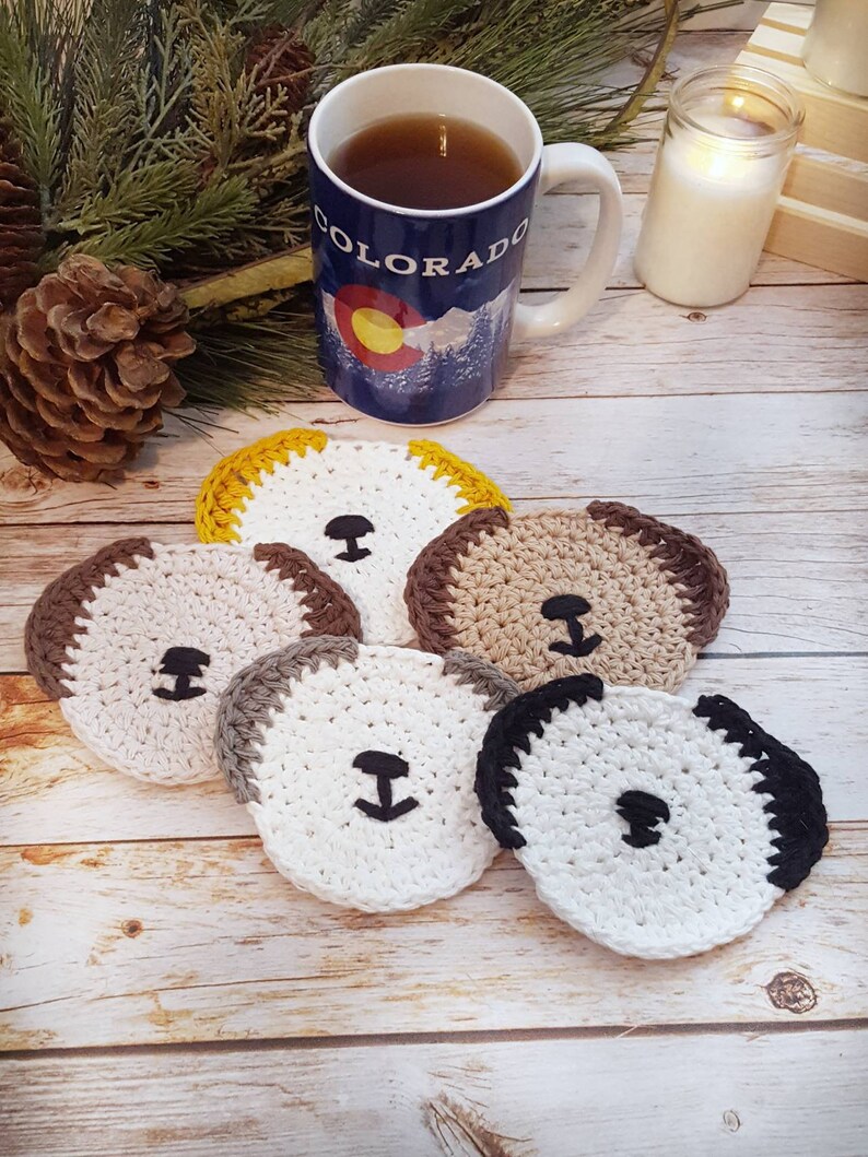 Dog Coasters Puppy Face Coaster Crochet Dog Breakfast Etsy