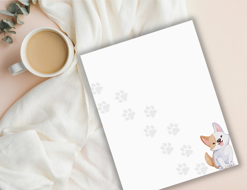 Printable Kawaii Dog Stationery, US Letter Size, Letterhead, Lined ...
