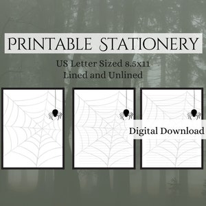 Printable Spooky Spider Stationery, Halloween, Webs, US Letter Size, Letterhead, Lined & Unlined | Instant Download