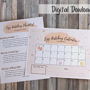 Peach Printable Egg Hatching Checklist, Egg Hatching Calendar, Egg Hatching Supplies List, Hatching Emergency Situations, How to Hatch
