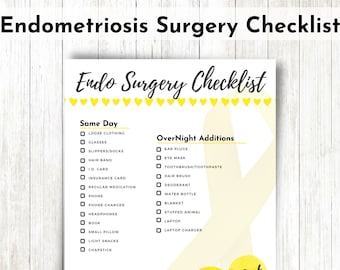 Liste de contrôle de chirurgie endo, endométriose, liste de contrôle de chirurgie, laparoscopie, hystérectomie, jaune