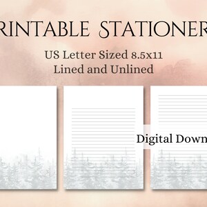 Printable Snowy Trees, US Letter Size, Letterhead, Lined & Unlined| Instant Download
