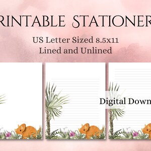 Printable Dinosaur Stationery, US Letter Size, Letterhead, Lined & Unlined| Instant Download