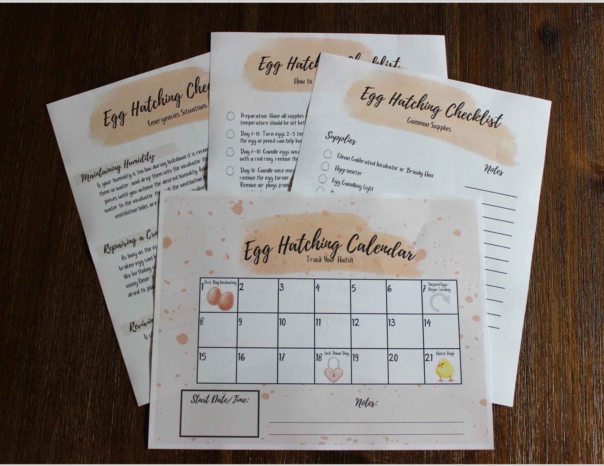 Peach Printable Egg Hatching Checklist, Egg Hatching Calendar, Egg ...