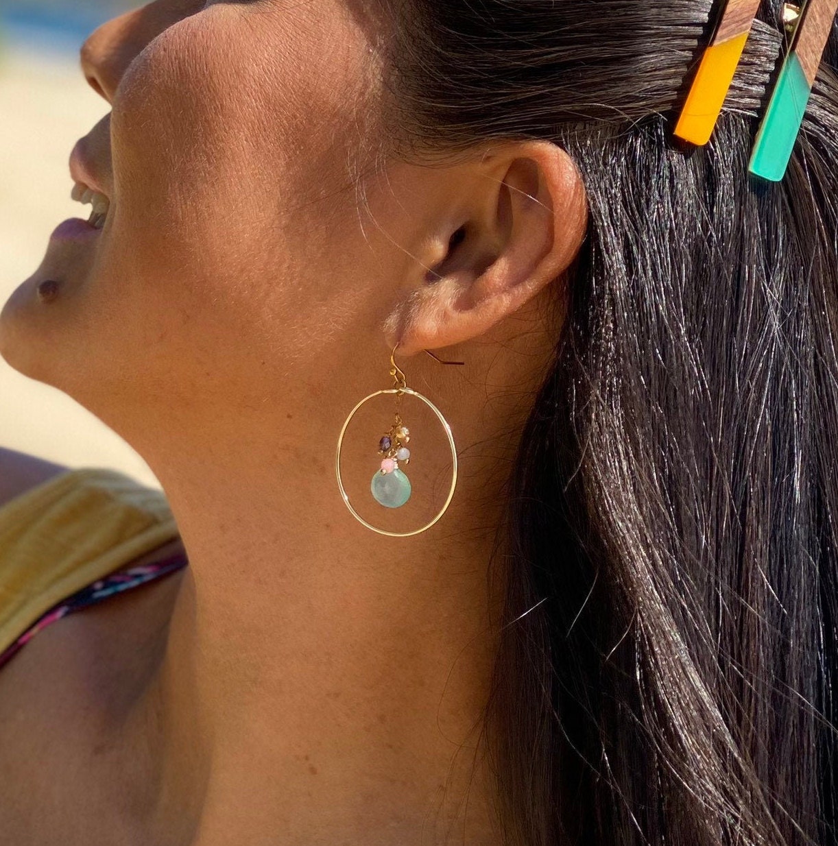 Aqua Beach Hoop Earrings Handmade in Hawaii Healing Jewelry Etsy