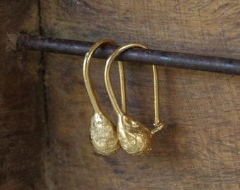 Solid Yellow Gold Organic Dangle Earrings