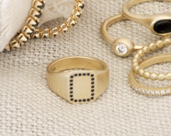 14K Yellow Gold and Dark Sapphire Signet Ring