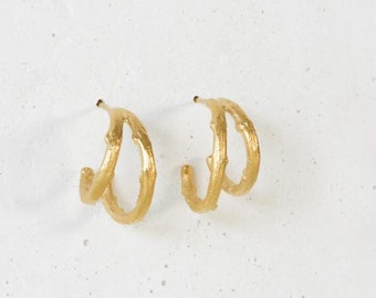 Double Gold Hoop Organic Earrings