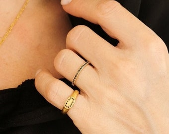 Black Diamonds 14K Gold Pinky Signet Ring