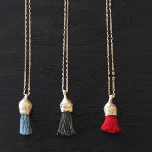 Organic And Cotton Tassel necklace, Gold And Cotton Pendant