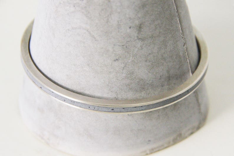 concrete jewelry geometric jewelry Silver and concrete bangle bracelet concrete bangle Minimalist silver bracelet Contemporary bracelet